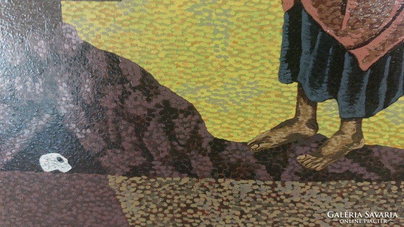 (K) Nuszer István, ikonszerű szép festménye 58x86 cm
