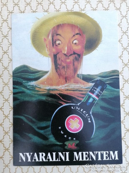 Retro régi képeslap levelező lap - Free Boomerang Cards - Zwack Unicum reklám - " Nyaralni mentem "