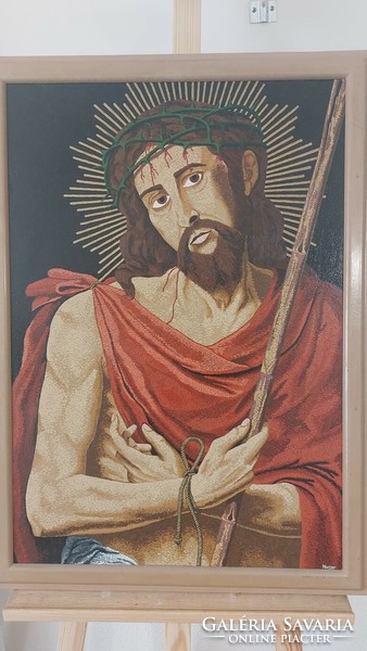 (K) Nuszer István, ikonszerű szép festménye 57x80 cm ECCE HOMO
