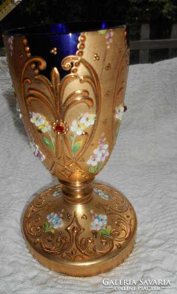 Bohemian glass goblet with plastic decoration