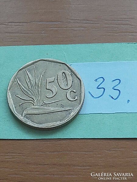 South Africa 50 Cents 1993 Parrot Flower Brass Plated Steel 33.