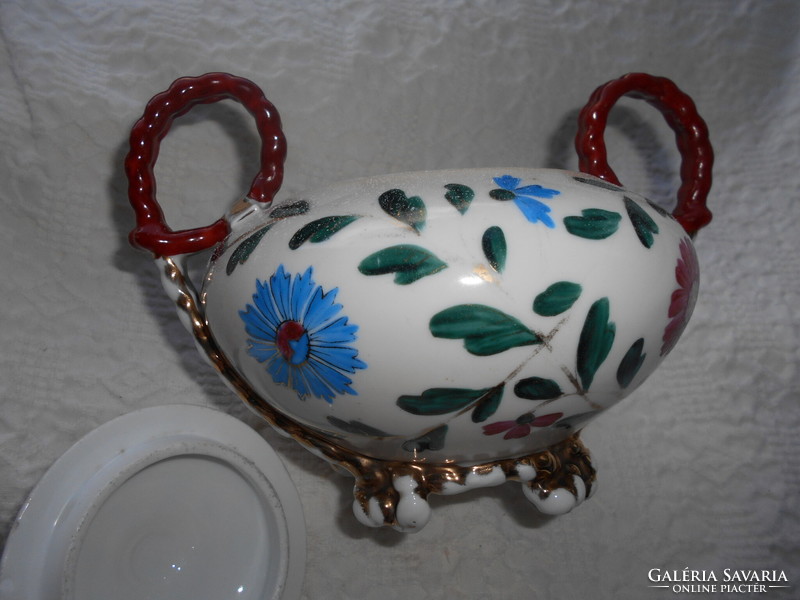 Antik kézzel festett bidermeier  porcelán  cukortartó, bonbonier