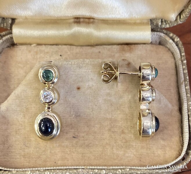 Vintage 14-karat gold earrings with sapphires, diamonds and emeralds!