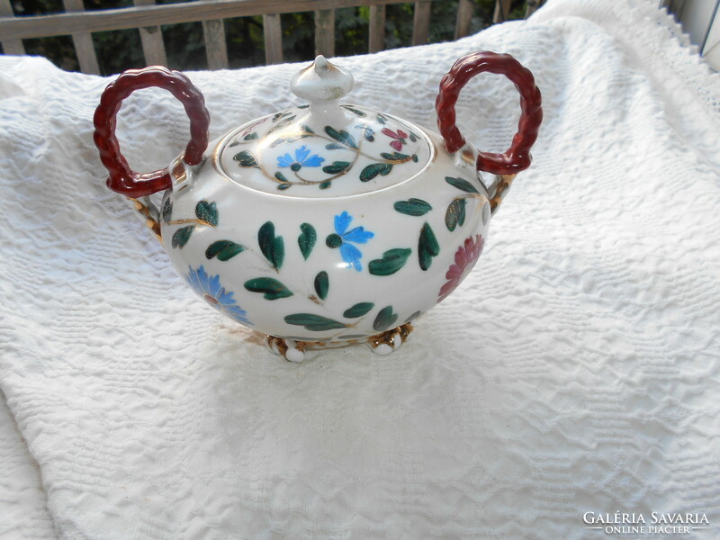 Antique hand-painted Bidermeier porcelain sugar bowl, bonbonnier