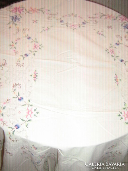 Beautiful Toledo floral tablecloth embroidered with tiny cross stitch