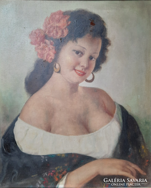 No. Sárosi: Beautiful gypsy girl - marked oil on canvas