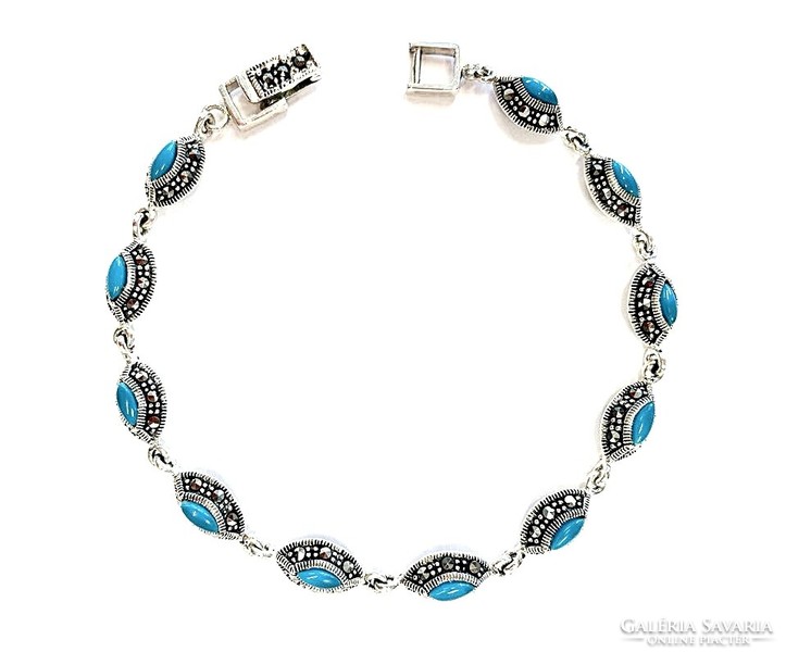 Silver marcasite and turquoise stone bracelet