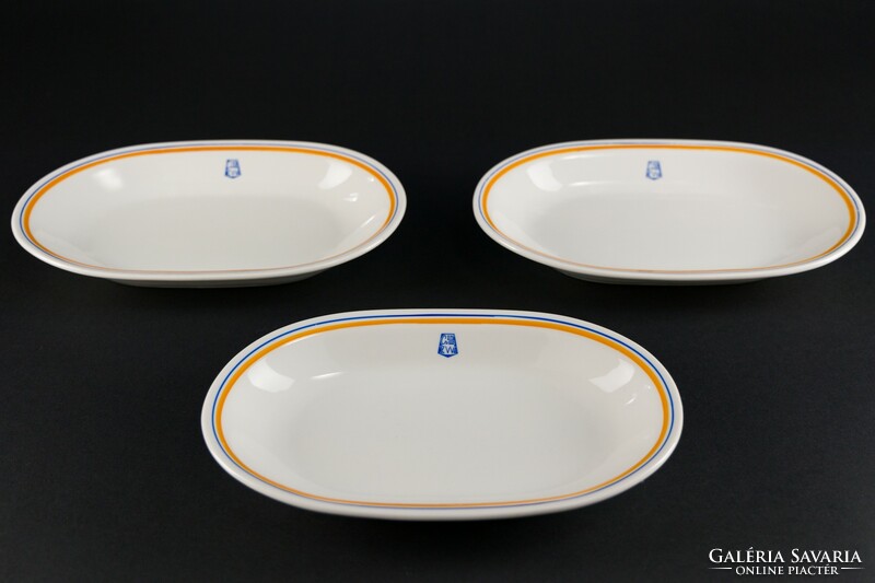 Alföldi porcelain oval bowl, retro, csmvv, yellow striped, 3 pieces.