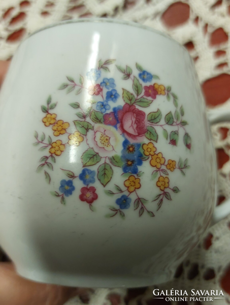 Antique marked (Czech) porcelain flower decorated cup and glass