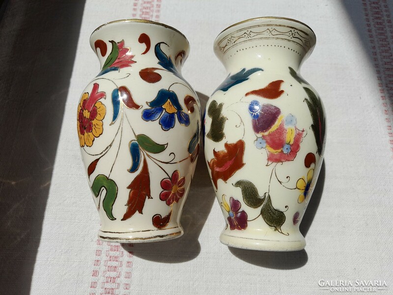 A pair of antique Zsolnay-style decorative vases