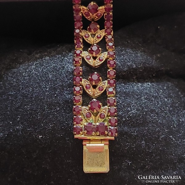 Old Czech garnet stone gold-plated jewelry set, necklace, bracelet, ear clip