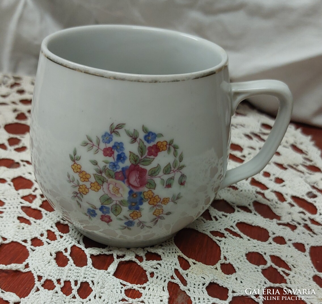 Antique marked (Czech) porcelain flower decorated cup and glass