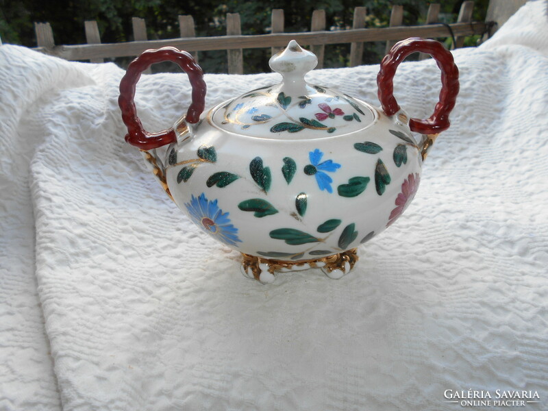 Antique hand-painted Bidermeier porcelain sugar bowl, bonbonnier