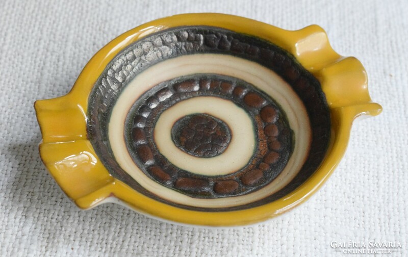 Retro glazed ceramic ashtray, ashtray, vib sign, Várdeák ildiko 13.5 x 10.8 x 2.5 cm