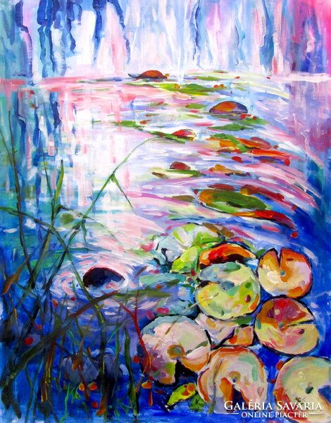 Colorful water lilies - acrylic painting Acrylic painting