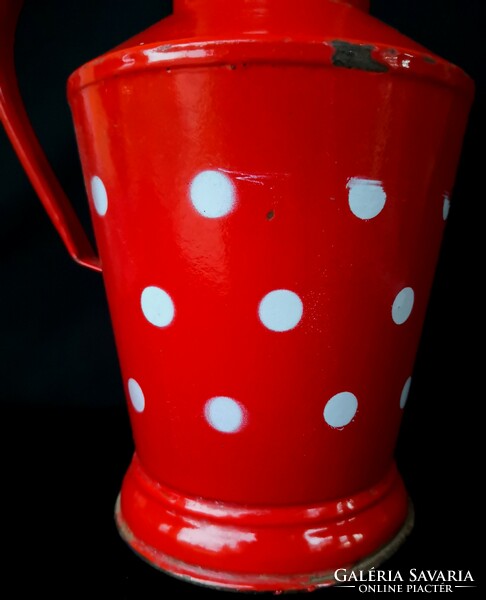 Dt/273. – Retro, 2 liter enameled polka dot water jug with lid