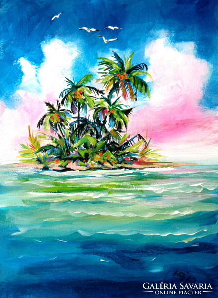 Summer and beach - acrylic pinting / Nyár és tengerpart - akril festmény