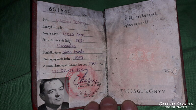 1977. Ferenc Udvardi mszmp red party membership book according to the pictures