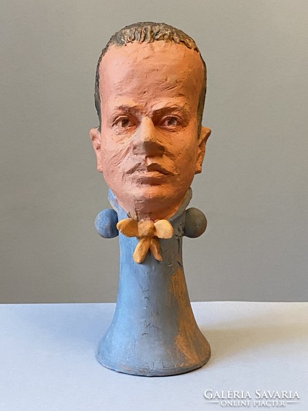 János Palotás, politician, public figure, caricature-like portrait ceramic sculpture