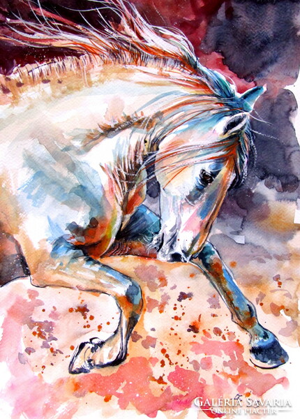 Running horse - watercolor painting / futó ló - akvarell festmény