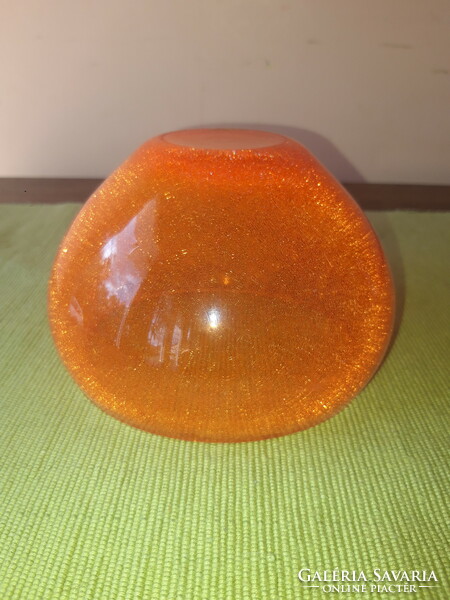 Narancssárga repesztett karcagi fátyolüveg váza / kaspó / kínálótál