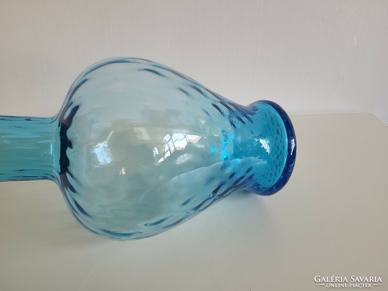 Retro nagy méretű 45,5 cm mid century kék üvegváza régi üveg váza padlóváza