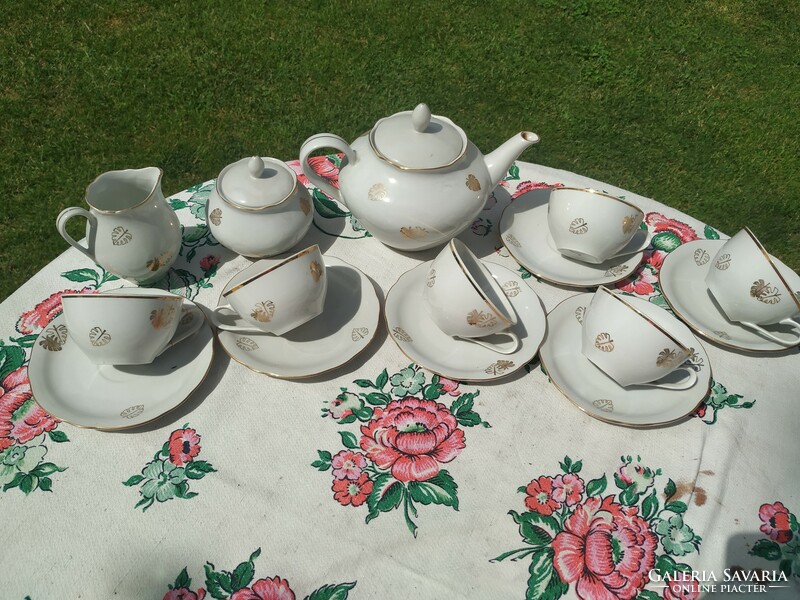 Porcelain coffee set with gold pattern for sale!