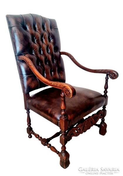 A718 antique chesterfield style leather armchair, throne chair