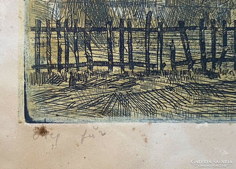 László Lukovszky (1922-1981) old trees marked copper etching, perhaps kazincbarcika