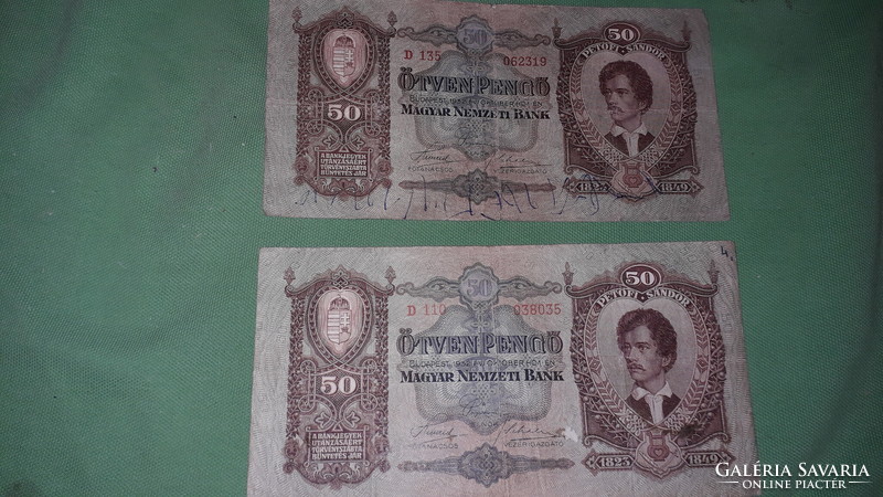 1932.10.01. antik forgalomban volt Magyar papír 50 pengő 2 db EGYBEN a képek szerint