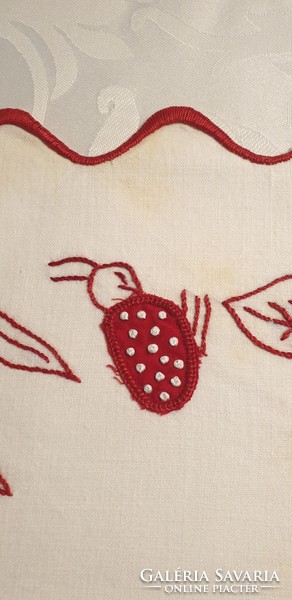(6) Very old embroidered mushroom tablecloth 56 cm x 54 cm