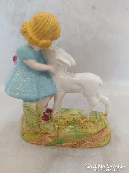 Retro ceramic little girl with deer
