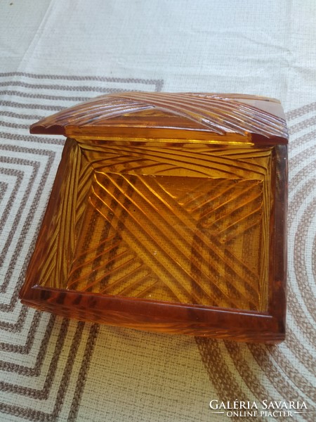 Amber glass card holder, bonbonier for sale!