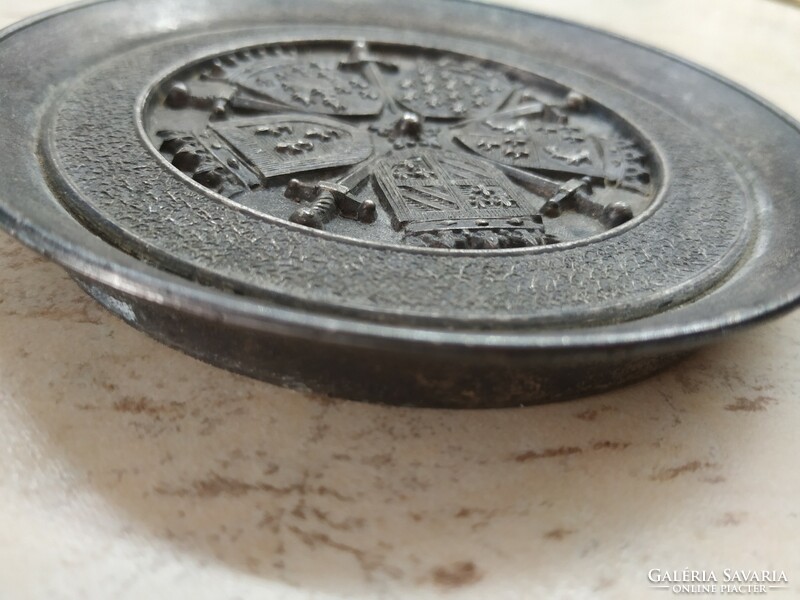 Antique pewter bowl with coat of arms pattern for sale!