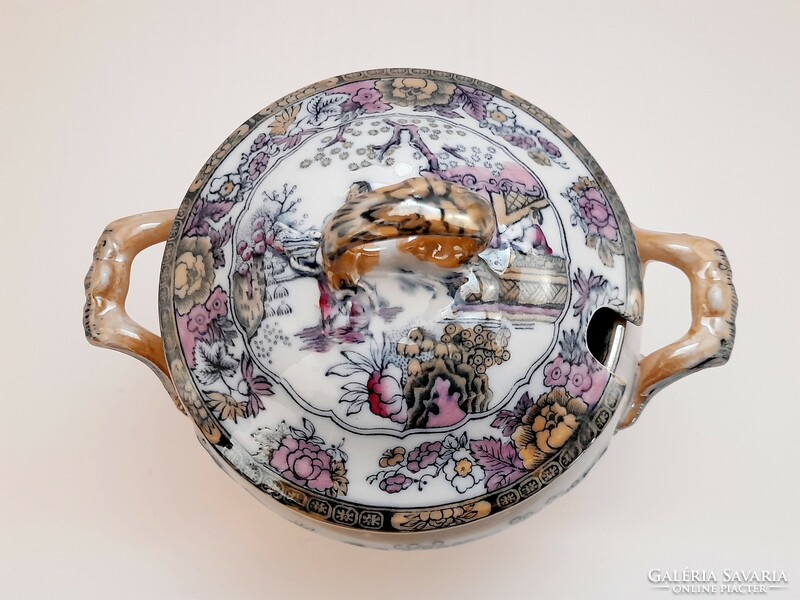 Bates Walker & Co. Burslem angol kínaizáló porcelán fedeles tál, kínáló, szószos