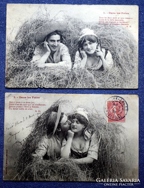 2 db Antik  fotó képeslap - udvarlás