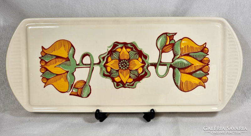 Gruenstadt porcelain cake tray 1960 German modernism avant-garde lotus design orange yellow abstract