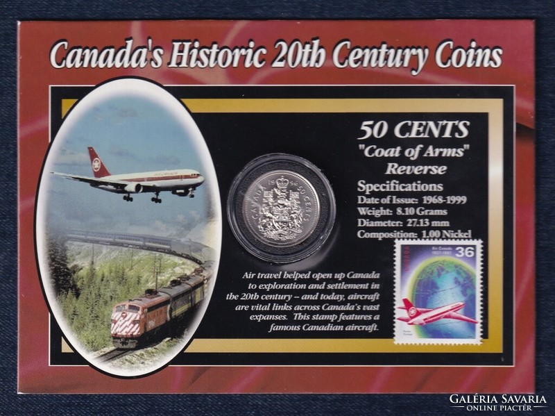 Canada 20th Century History Coat of Arms 50 cents 1996 + air canada stamp set (id48146)