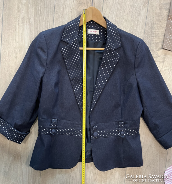 Orsay blue lined blazer with polka dot collar and cuffs