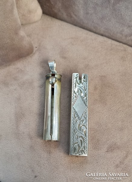 Antique silver lipstick pendant