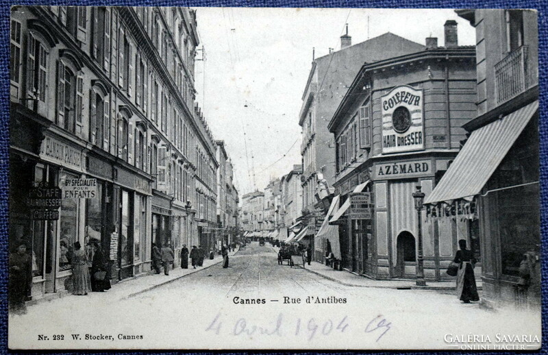 Cannes -rue d'antibes - antique French city photo postcard, advertisement, company stamp 1904