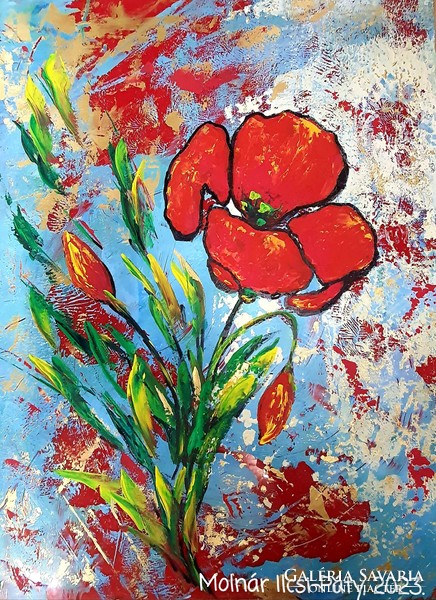 Piros virágos  - című  Molnár Ilcsi munka - akril festmény
