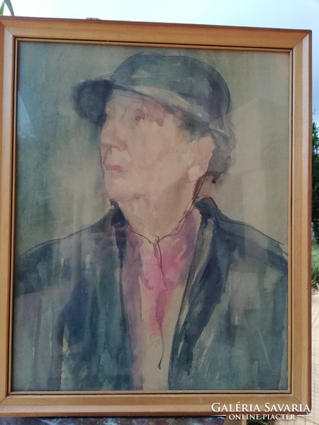 György Fürtös: watercolor budapest 1958 rare man with hat