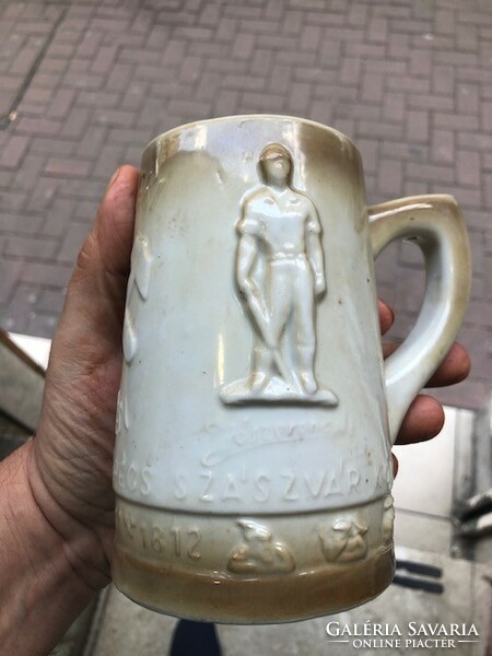 Zsolnay ceramic beer mug, half liter, good luck, mining souvenir.