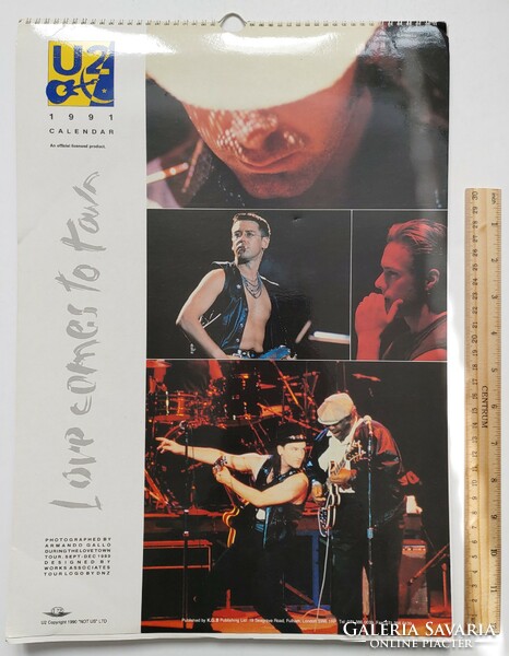 U2 - 1991-es hivatalosan engedélyezett falinaptár - Love Comes To Town - Official Licensed Calendar