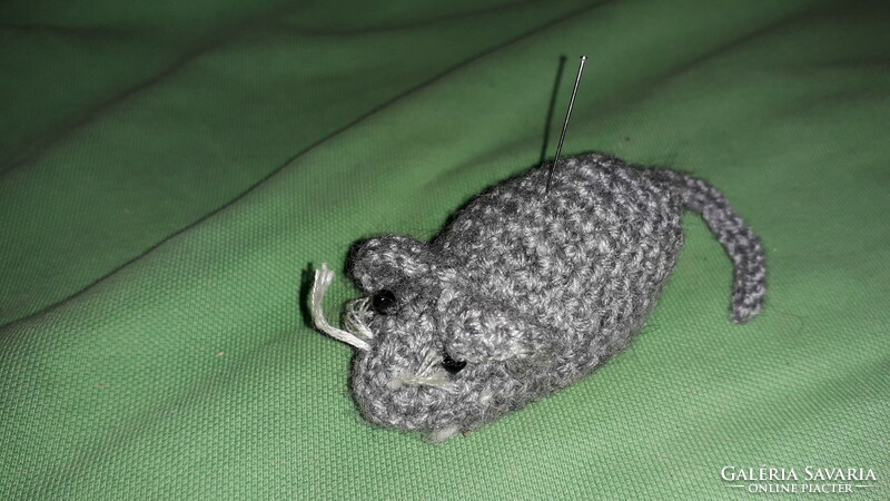Antique cute hand crocheted gray mouse pincushion 8 cm according to the pictures