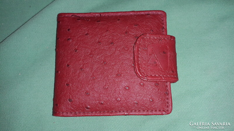 Old red leather holder unused double make-up mirror with brush 10 x 9 cm as shown in the pictures