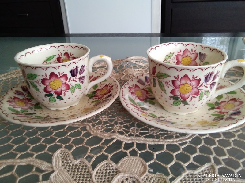 Antique English mason's ironstone arbor faience coffee cups with faience tray!