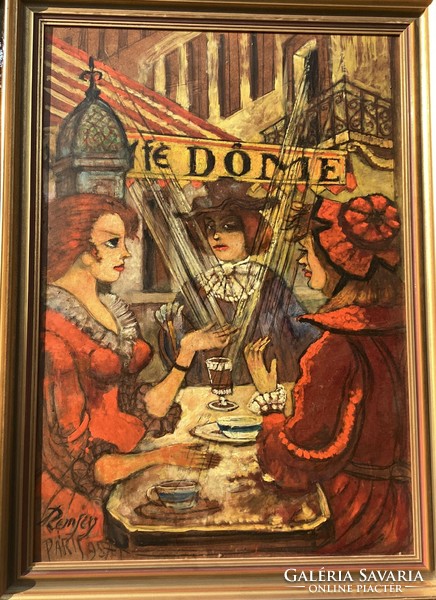 Remsey Jenő " Csevegés egy párizsi kávéházban" nagy méretű kompozíciója"