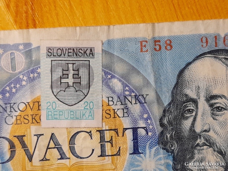Csehszlovák 20 korona 1988 szlovák bélyeggel (1993)